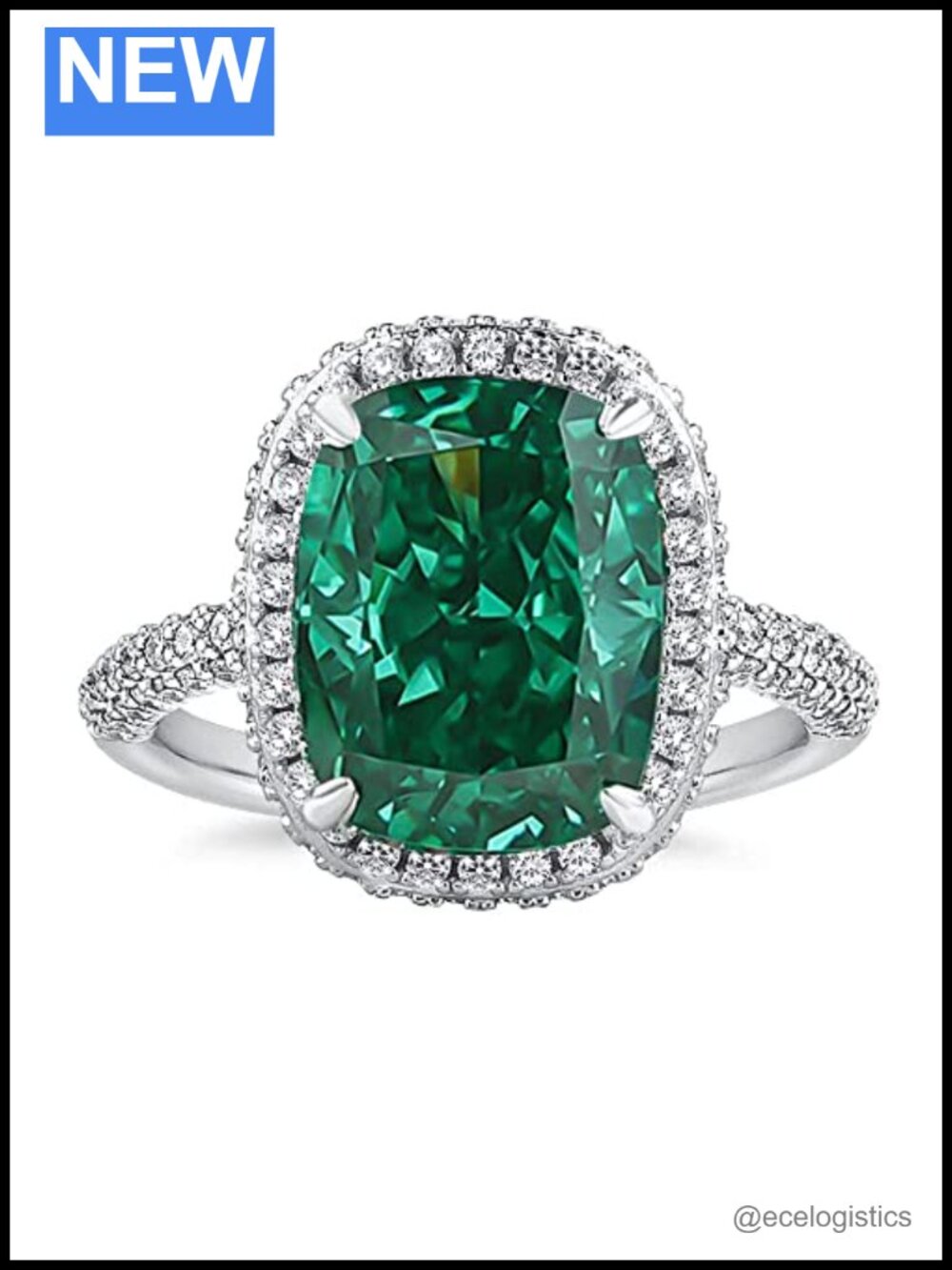 925 Sterling Silver Cushion Cut Halo Engagement Ring